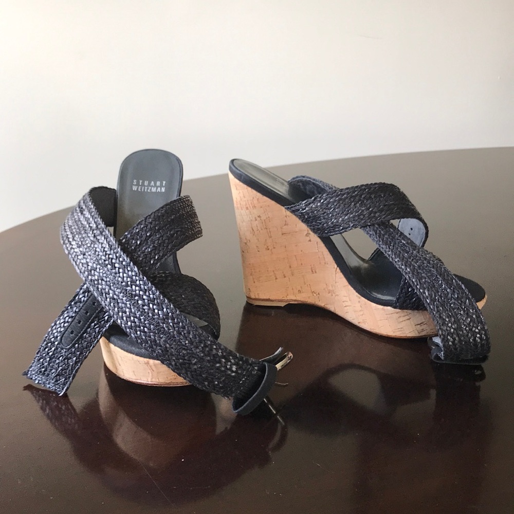Stuart Weitzman woven leather  Alex crochet wedges